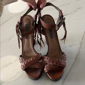 Ralph Lauren Brown Leather Platform Sandals